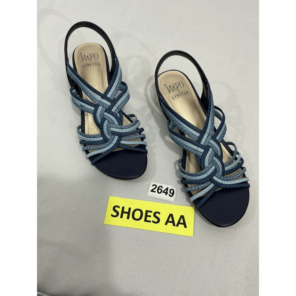 Womans MPO Stretch 9 M Blue Strappy Slip On Open Sandals